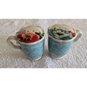 Mini Floral Mug Salt Pepper Shakers Blue White Cottagecore Farmhouse Set Ceramic
